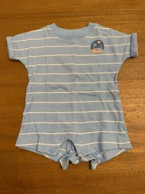 Carter's Light Blue & White Striped Short-Sleeve Romper